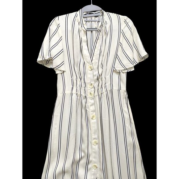 ZARA Ivory & Black Striped Viscose Button Down Shirt Dress Sz SML - Picture 4 of 16